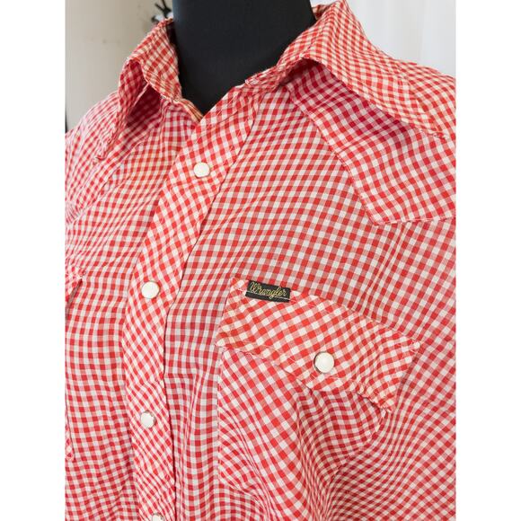 Vintage Wrangler Red Gingham Sleeveless Pearl Snap Western Shirt XL USA Made - Picture 16 of 16